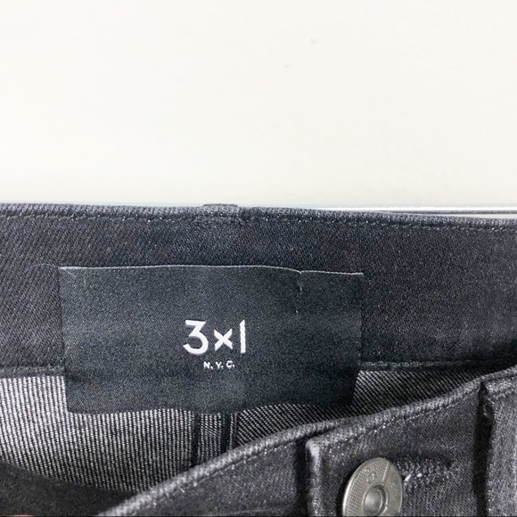 3x1 Authentic Straight Cropped Fray Raw Hem Jeans in Shake Black Cotton Stretch - Picture 8 of 8